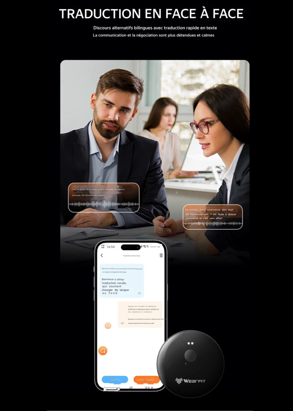 Assistant Traducteur IA Instantané Bapnex Store | Voix ,Textes & Photos  | 50 Langues | Bluetooth Ultra-Précis | Intelligence Artificielle