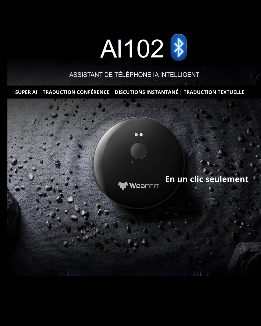 NOUVEAU 2025 AI 102– Assistant Traducteur IA Instantané | Voix , Textes & Photos  | 144 Langues | Bluetooth Ultra-Précis | Intelligence Artificielle