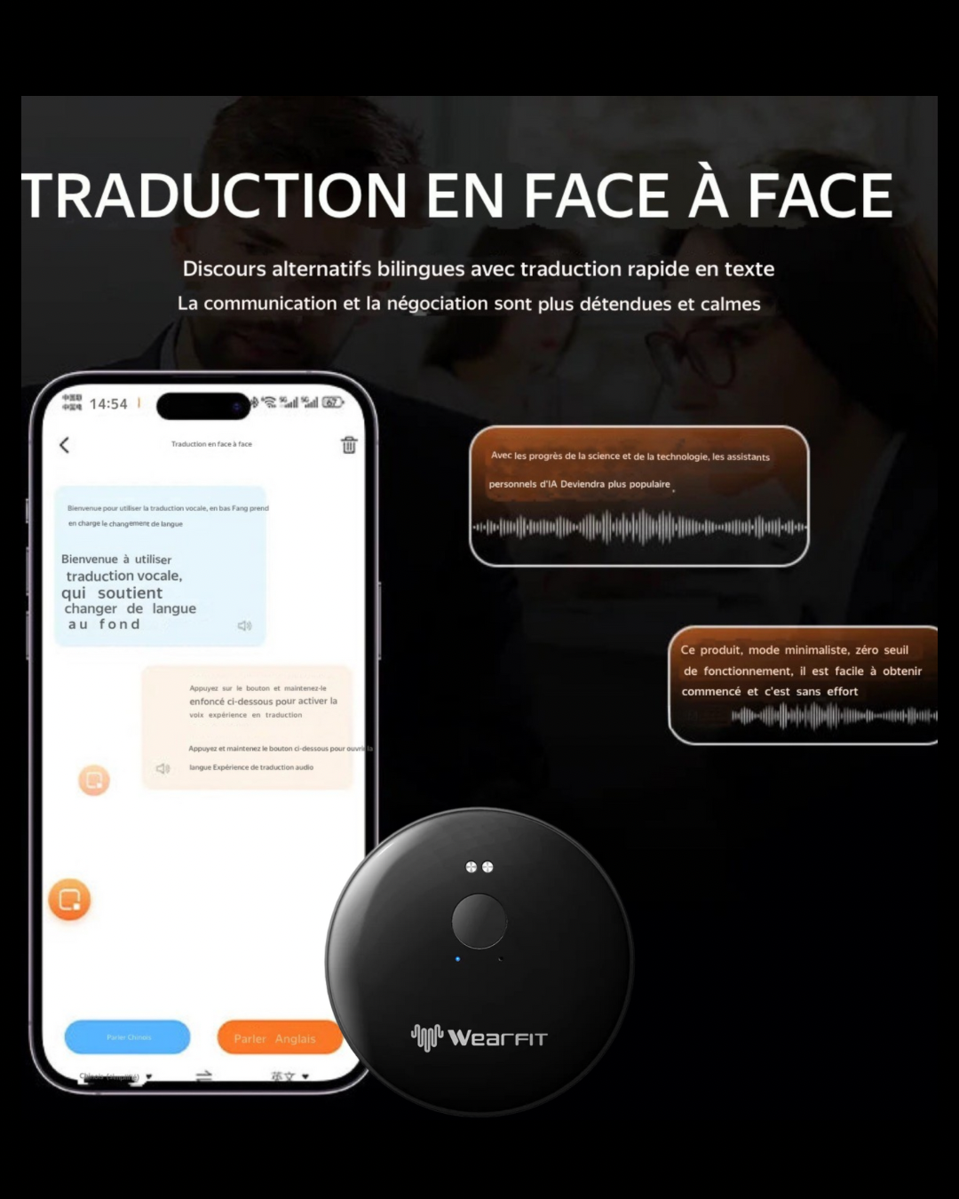 Assistant Traducteur IA Instantané Bapnex Store | Voix ,Textes & Photos  | 50 Langues | Bluetooth Ultra-Précis | Intelligence Artificielle