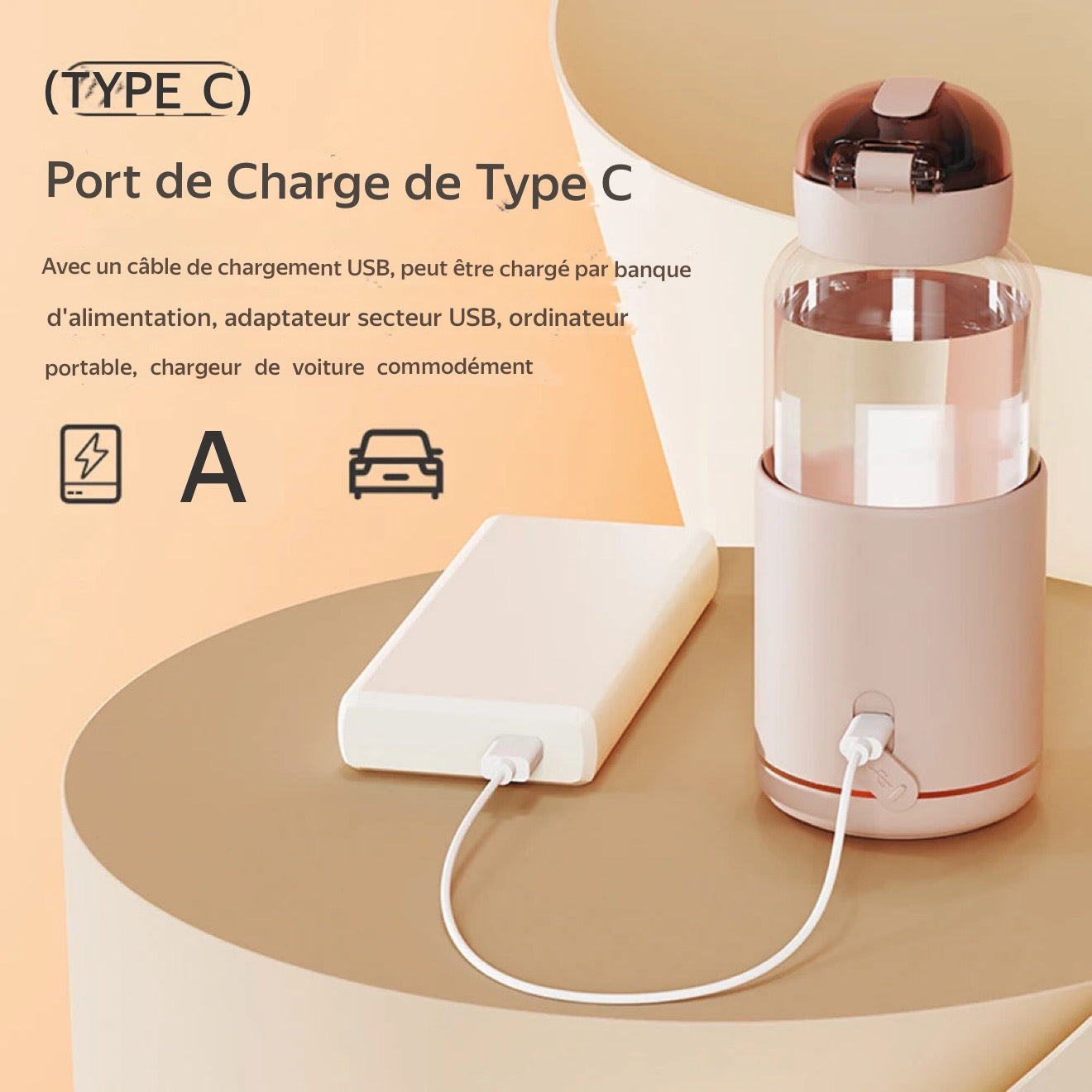 Chauffe-biberon Portable Électrique USB 300 ml - nomade- Chauffage Instantané