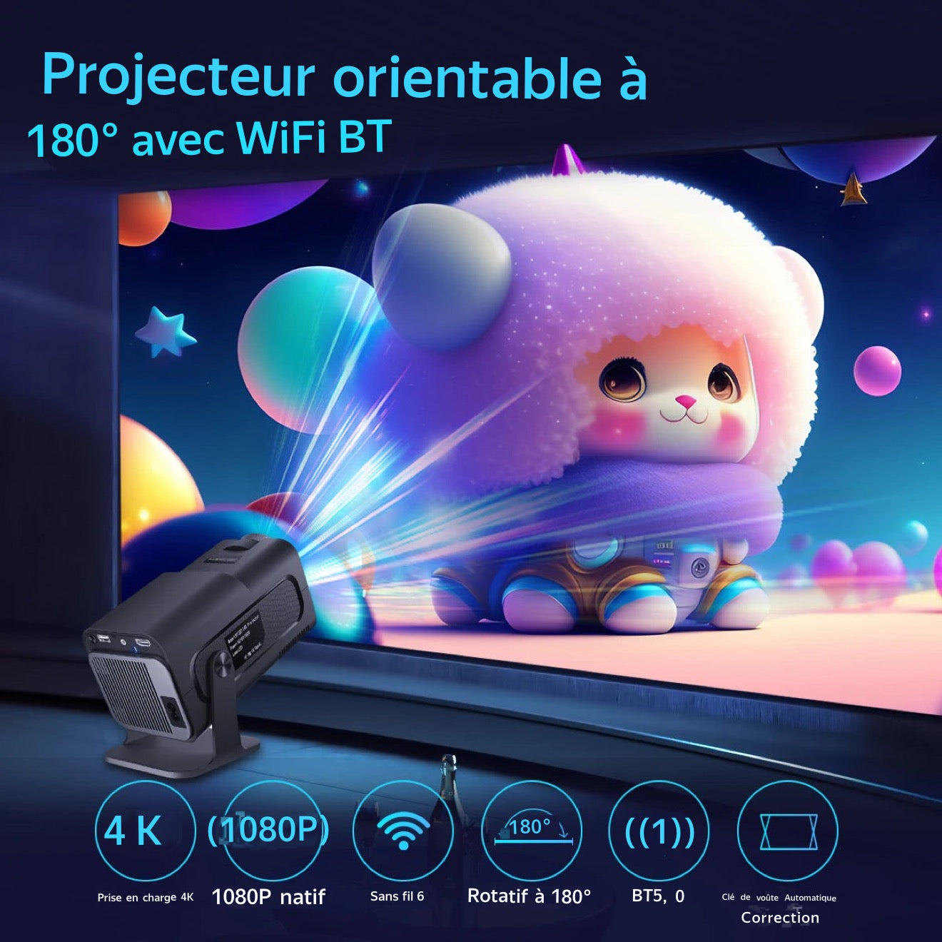 Projecteur Portable HY320 - Vidéoprojecteur 4K Full HD WiFi