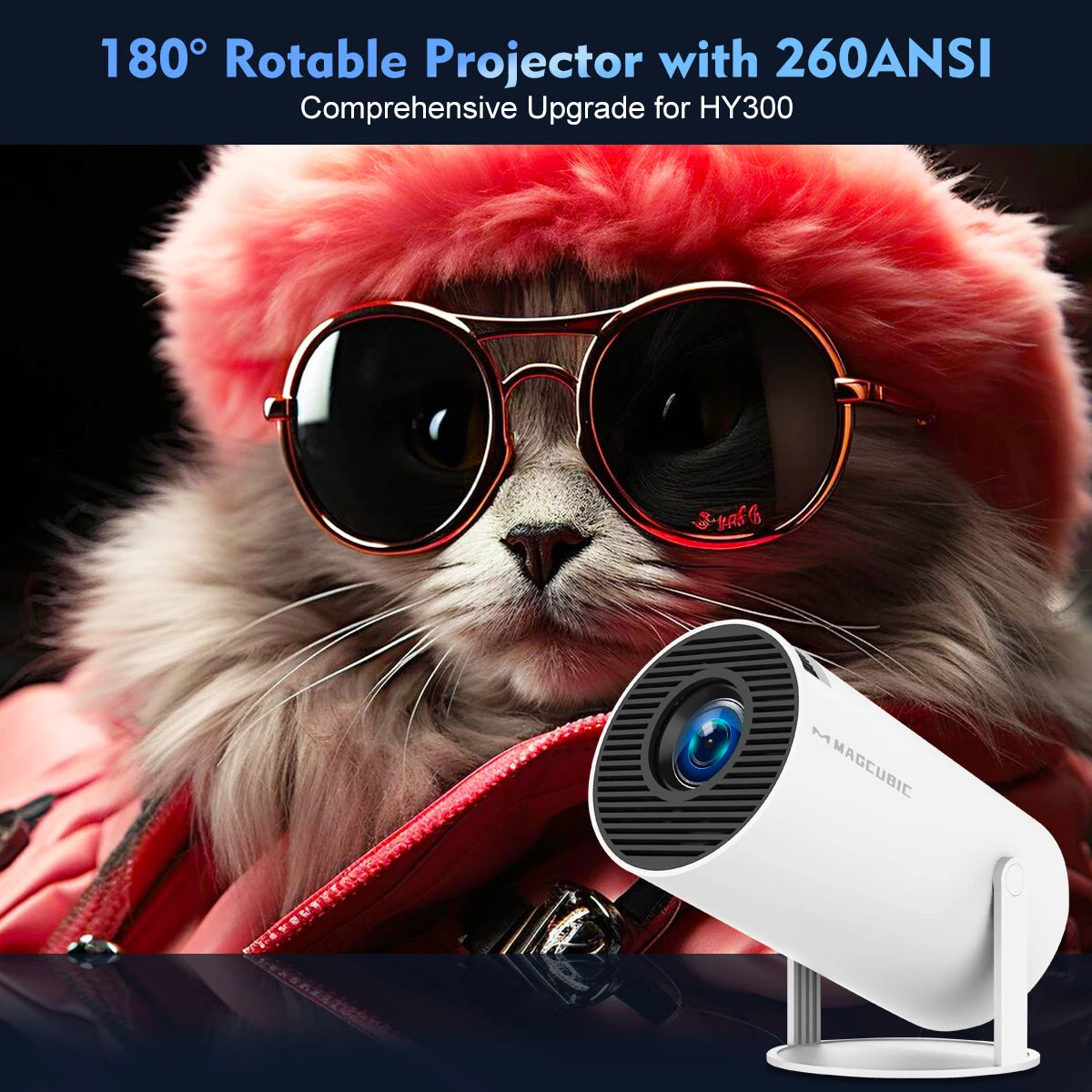 Projecteur HY300 Pro 4K Pas Cher - Mini vidéo projecteur Android 11 WiFi 6 260ANSI pour Home Cinéma